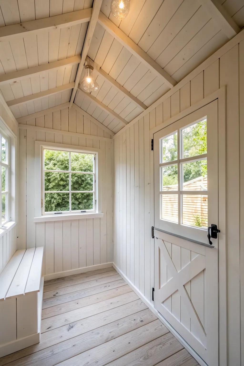 Shiplap walls provide timeless elegance to a shed.