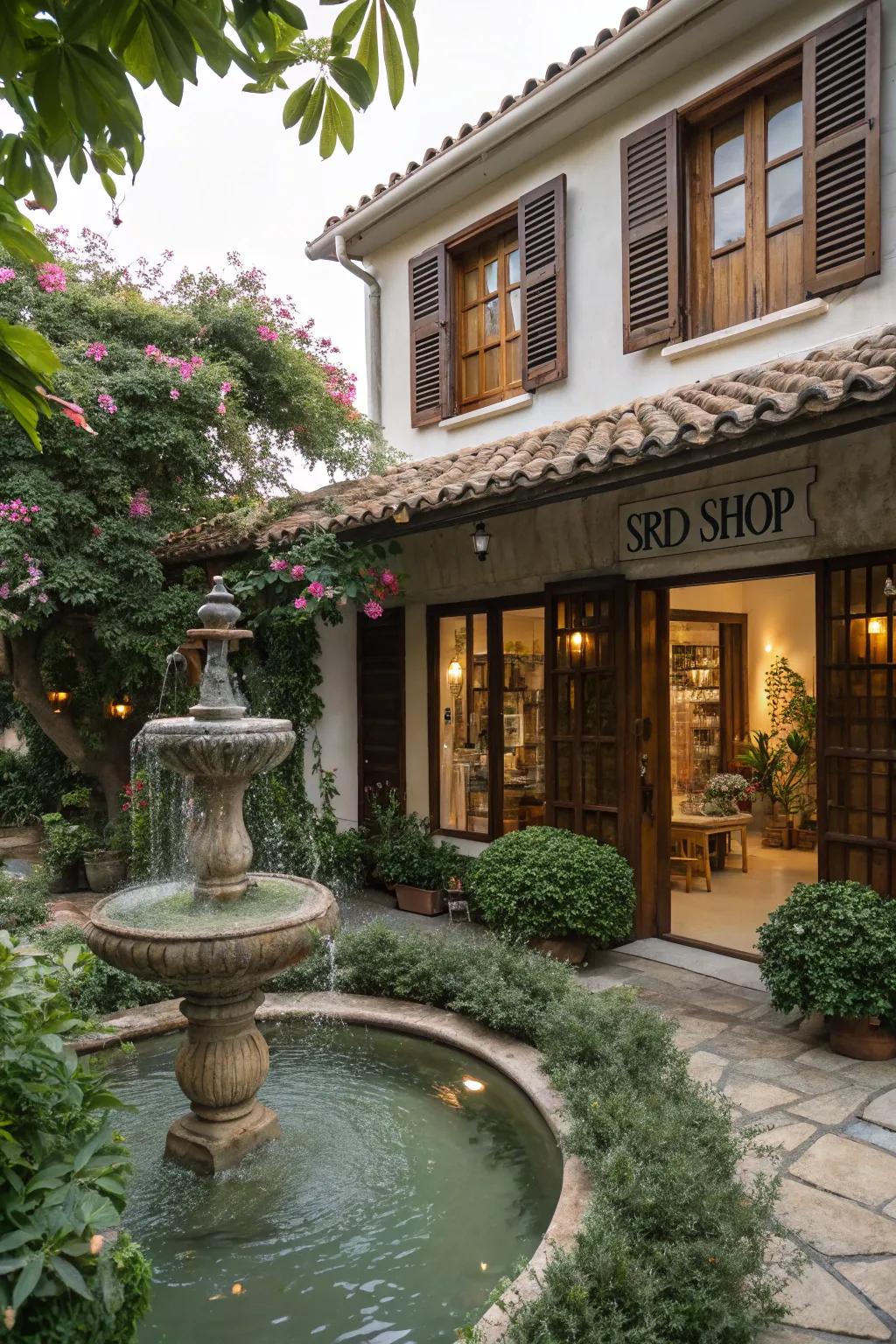 Water features add tranquility and sophistication to shop house settings