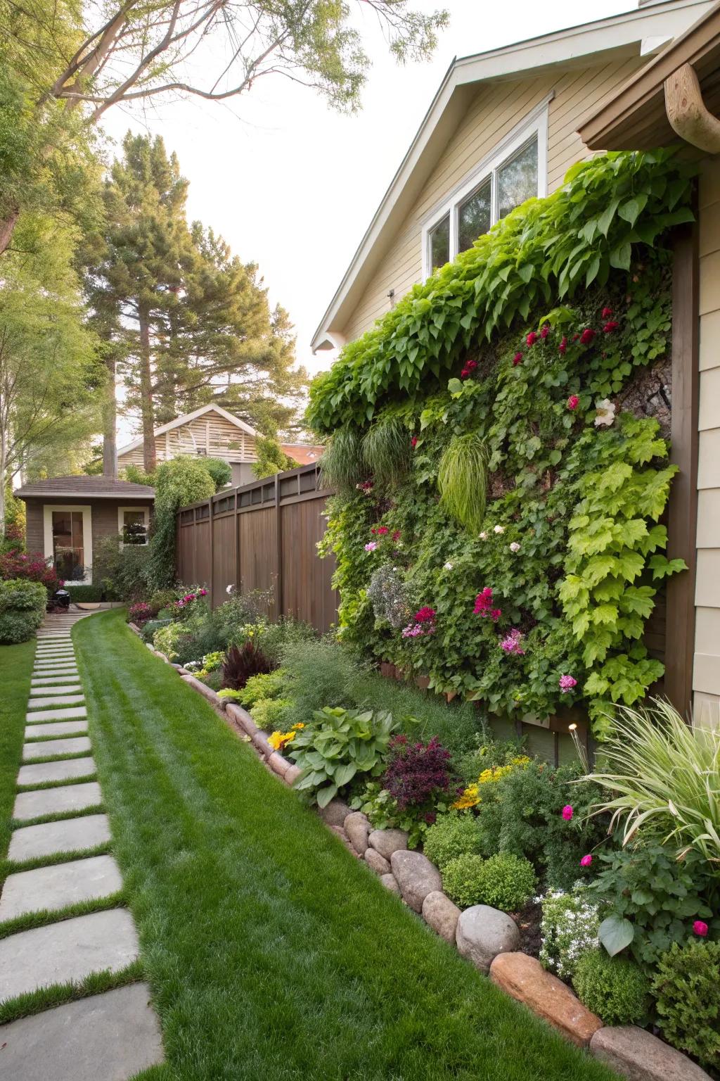 A vertical garden that maximizes green space creatively.