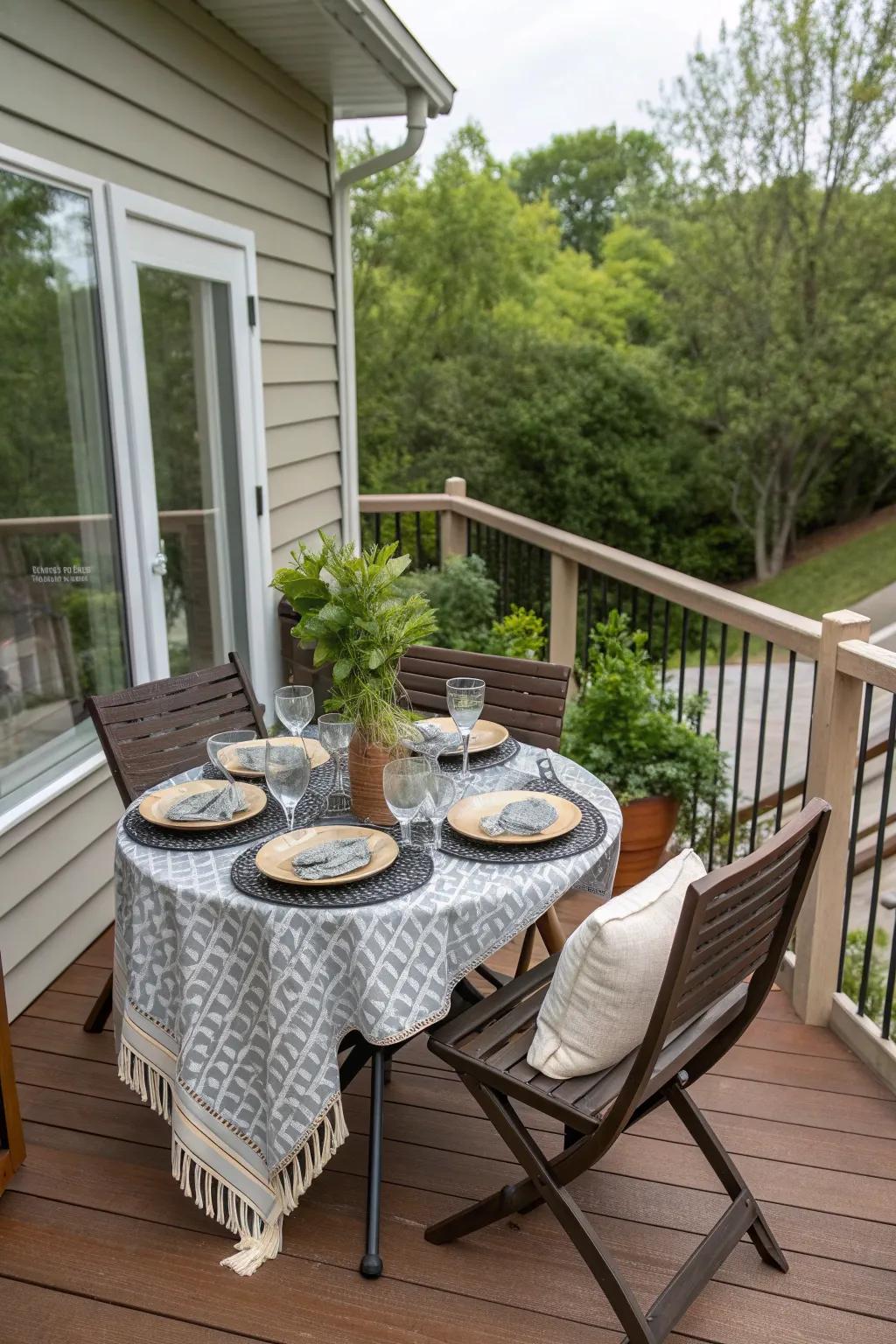 A dining space invites alfresco meals on your side deck.