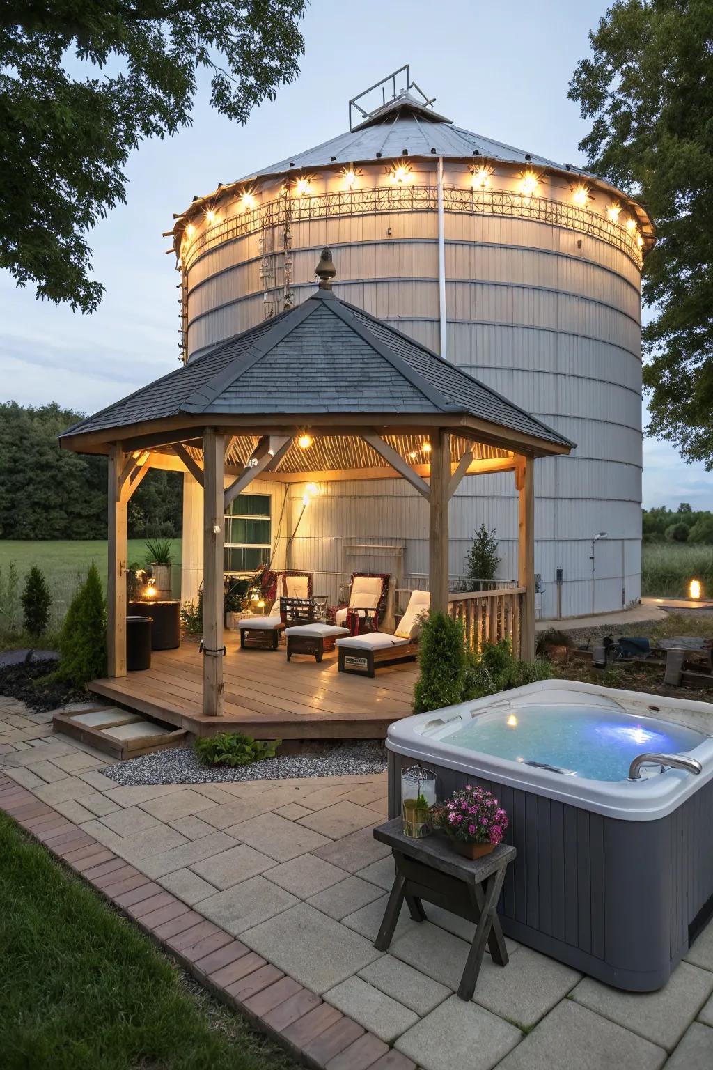 A silo gazebo offering a luxurious spa and relaxation experience.