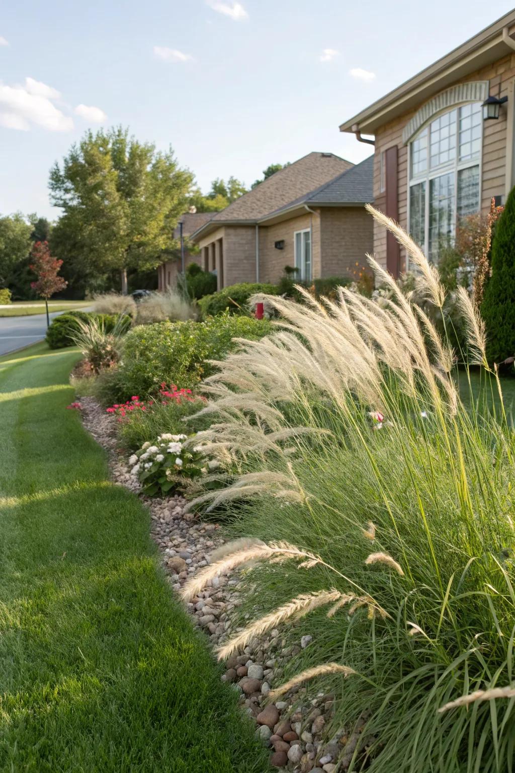 Ornamental grasses adding movement and texture to the landscape.