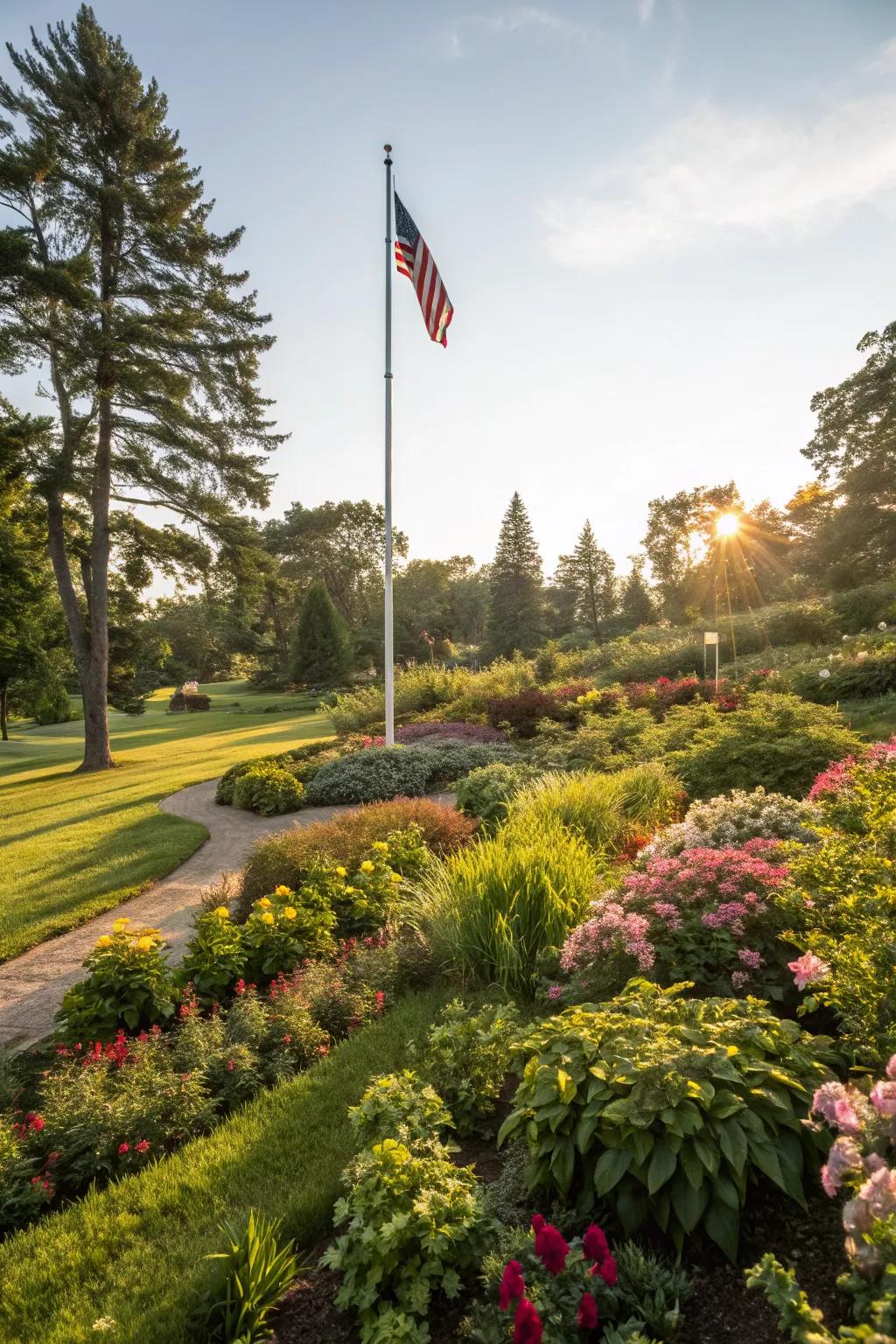 Groundcovers add lushness and suppress weeds around your flagpole.