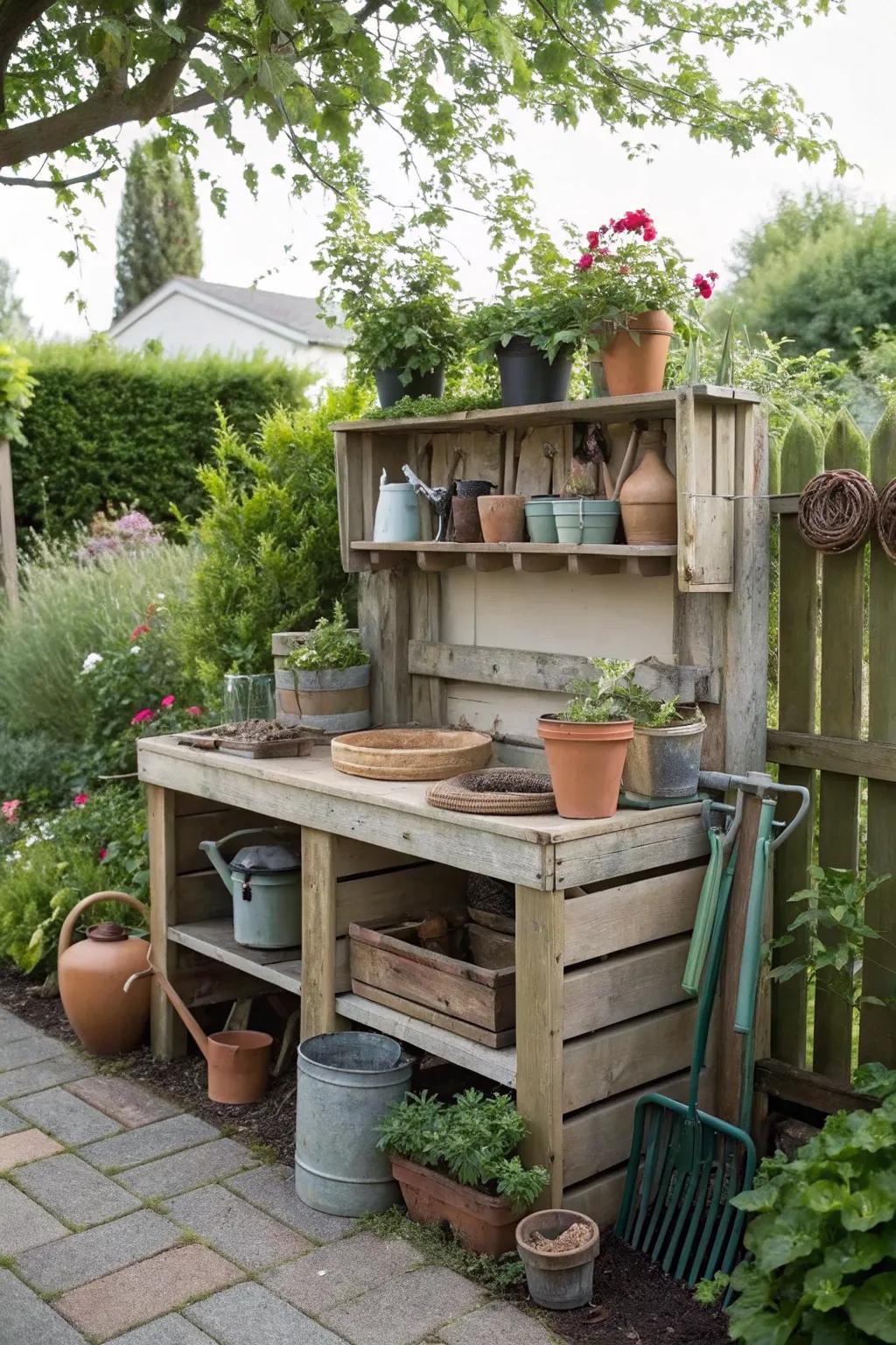 Organize your gardening tasks with a pallet potting station.