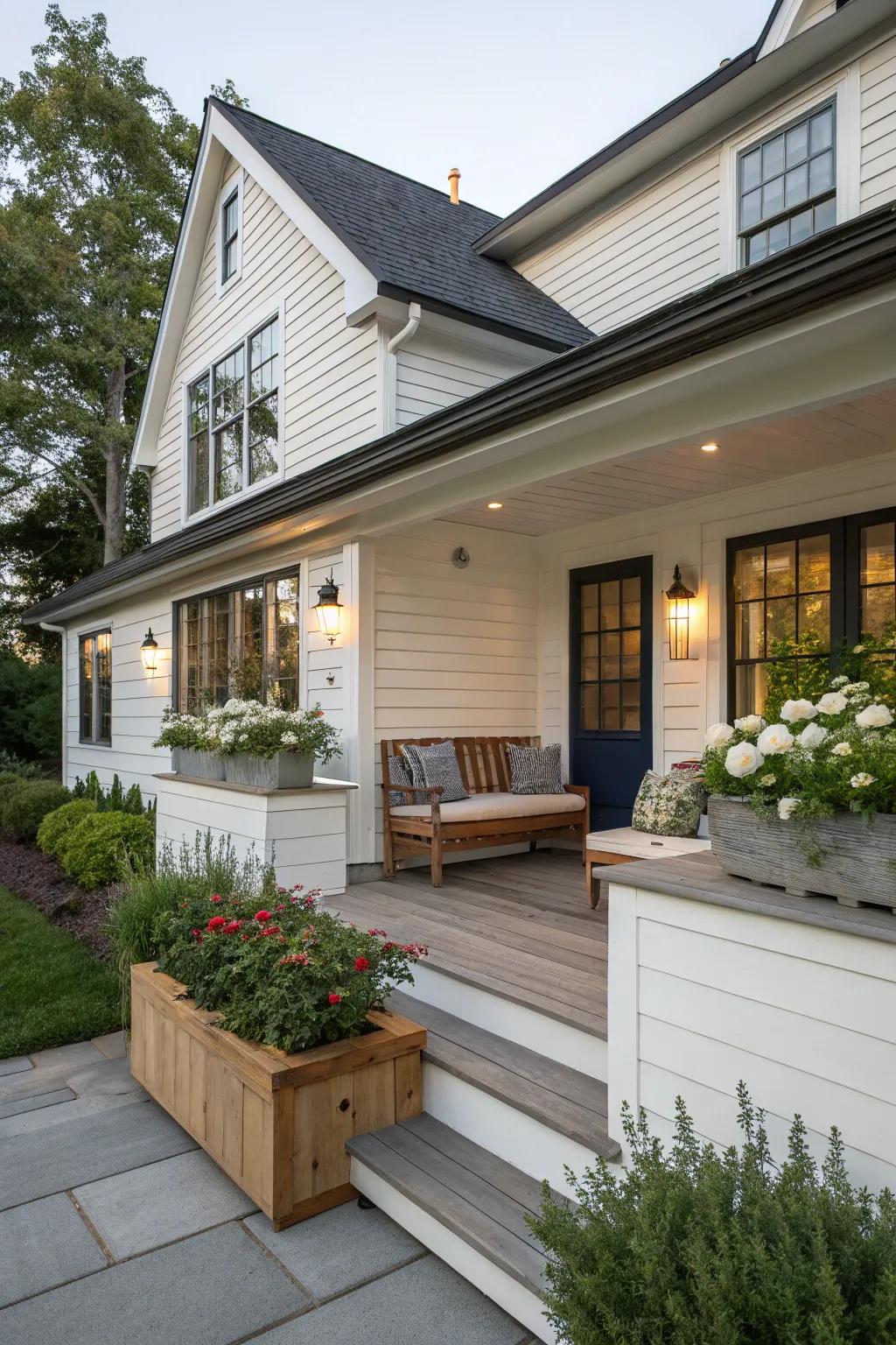 Inviting porch with built-in seating
