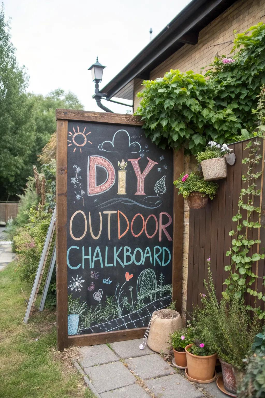 An outdoor chalkboard is perfect for fun and creativity.