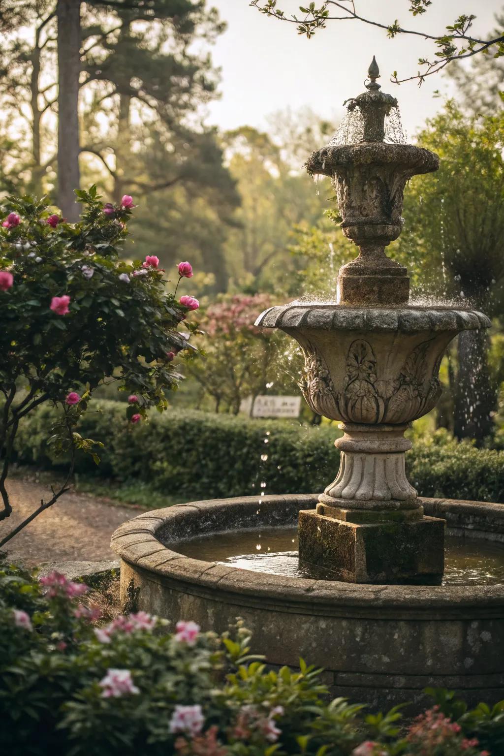 Add elegance with a vintage urn fountain.
