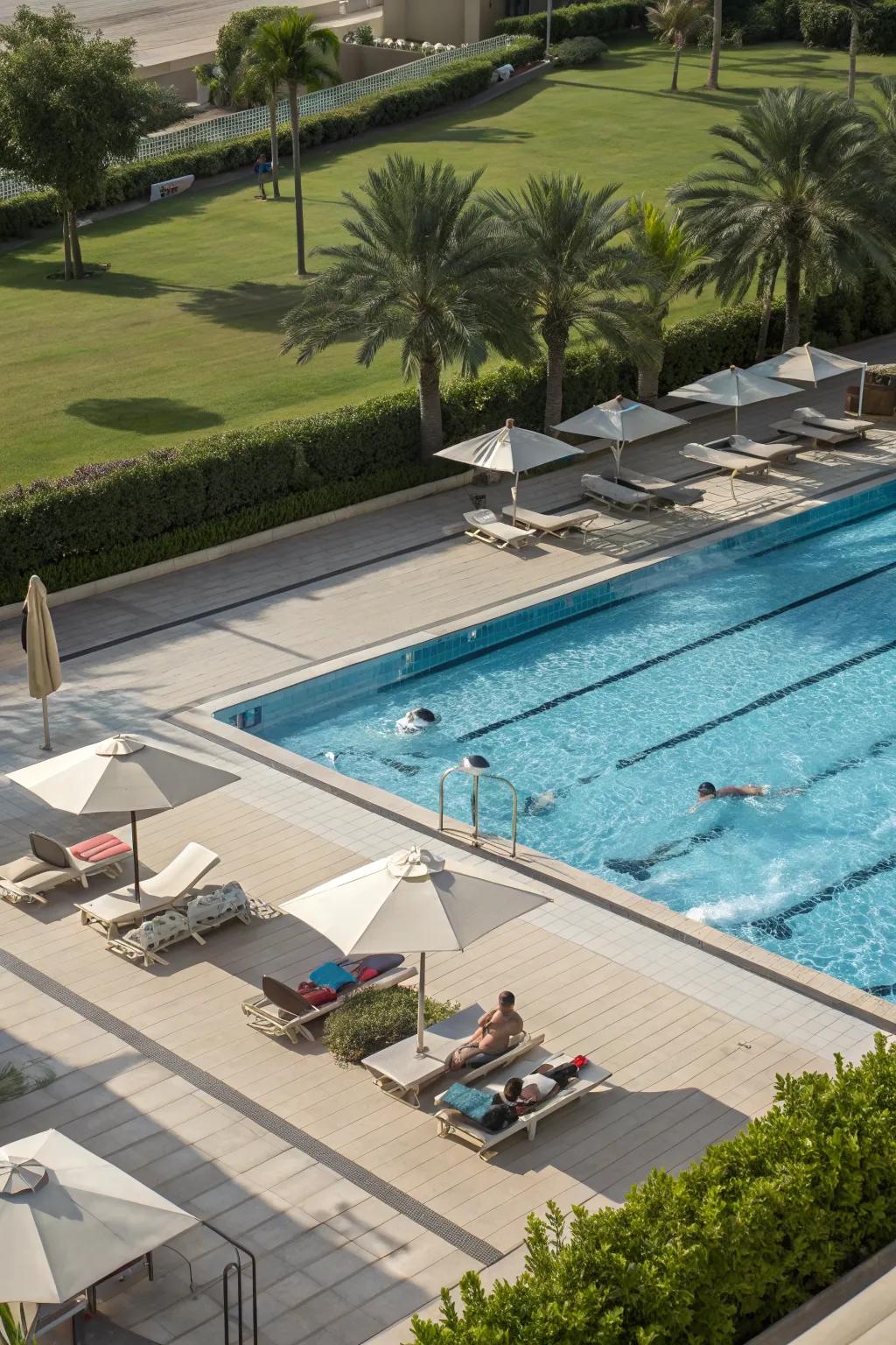 A versatile pool space designed for relaxation and activity.