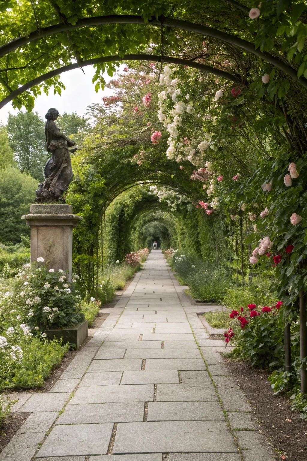 A focal point draws attention to the end of this inviting garden path.