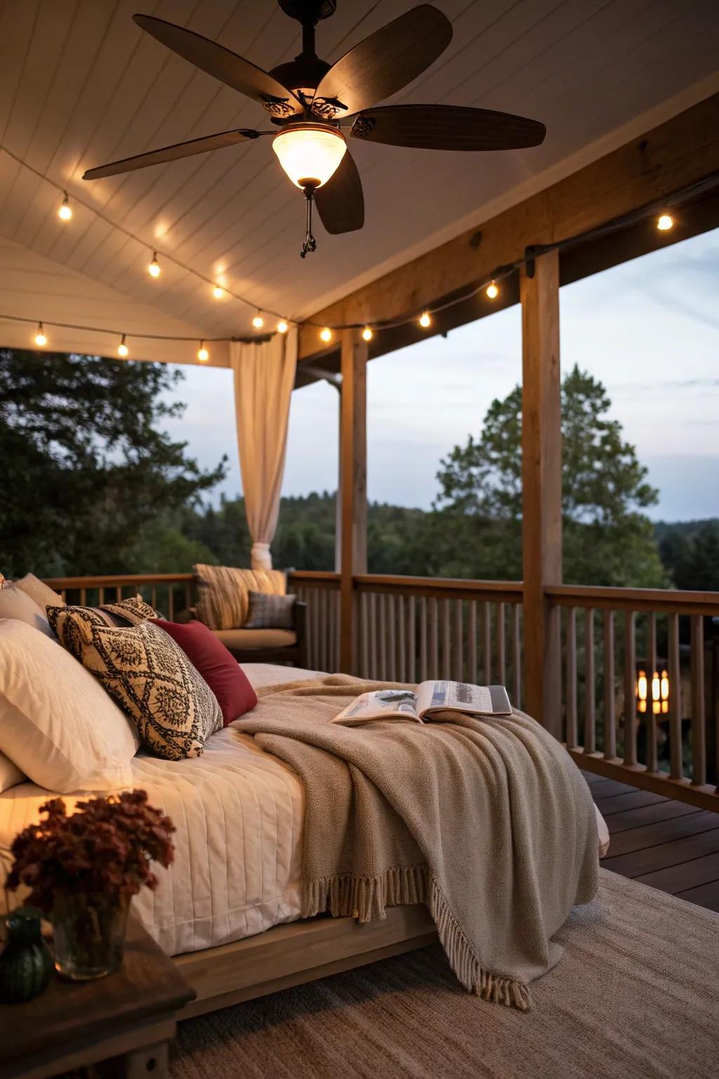 A ceiling fan keeps your porch cool and comfortable.