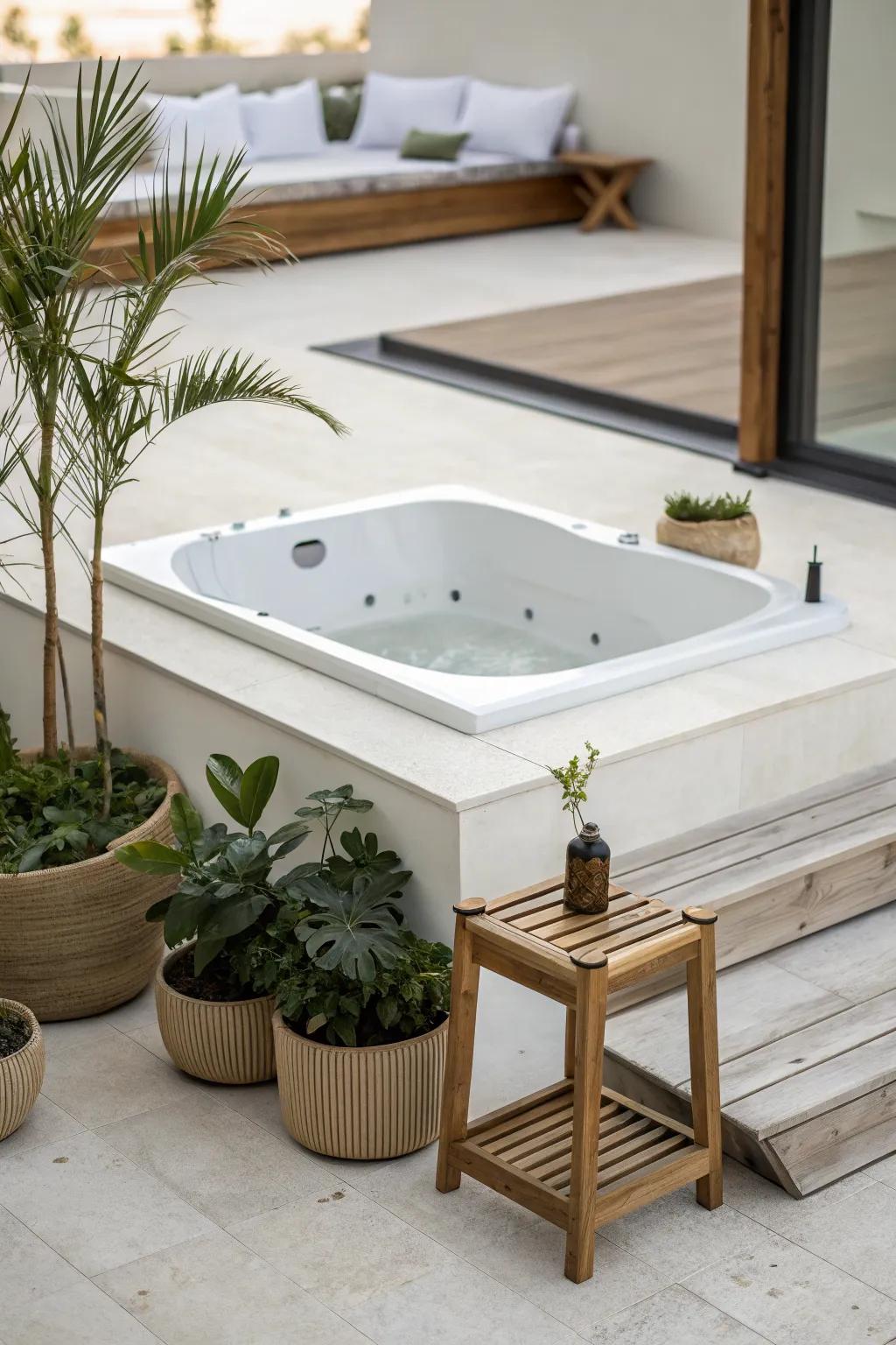 A minimalistic approach keeps your jacuzzi area open and serene.