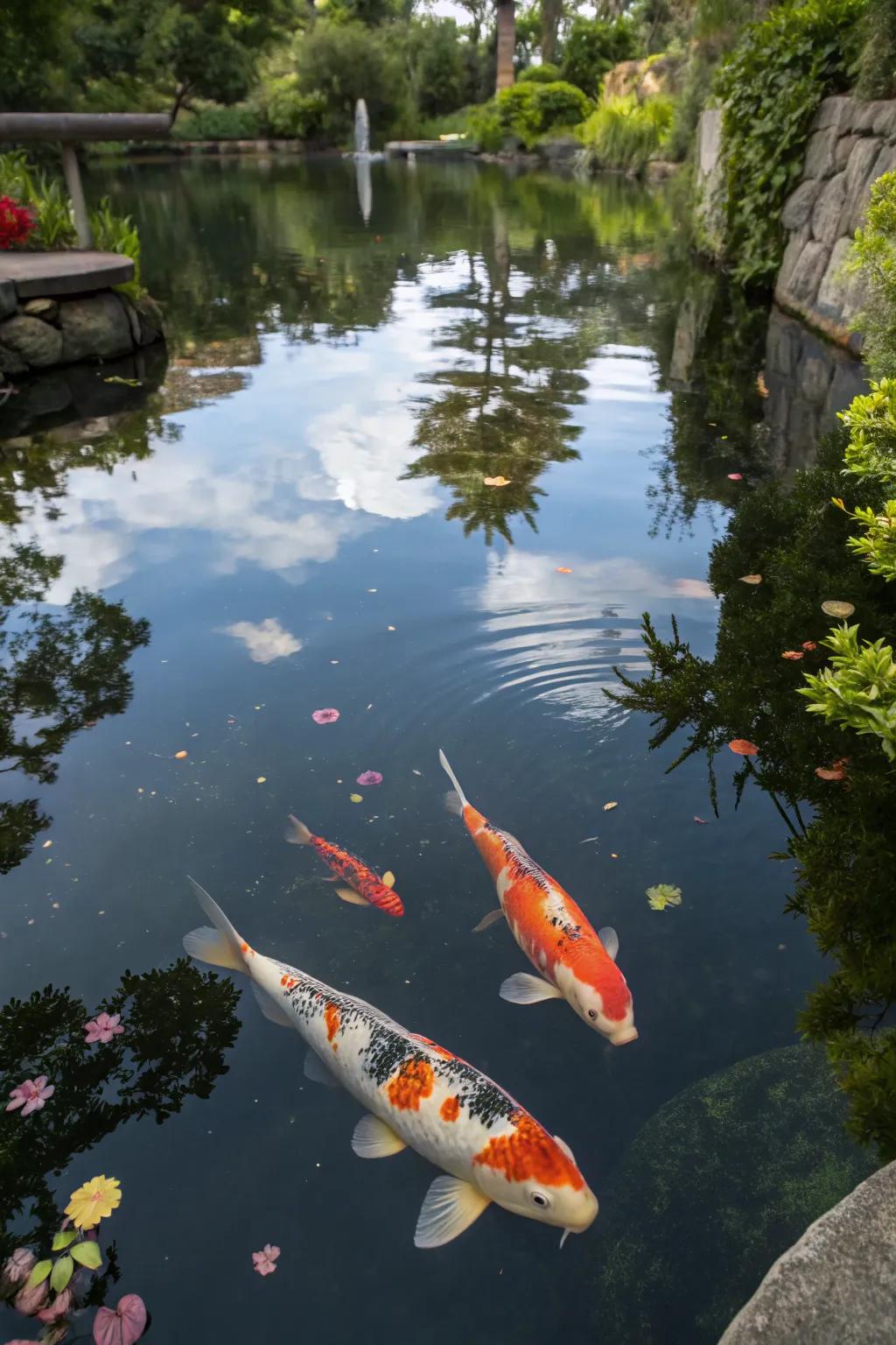 Reflective surfaces create an illusion of depth in your pond.