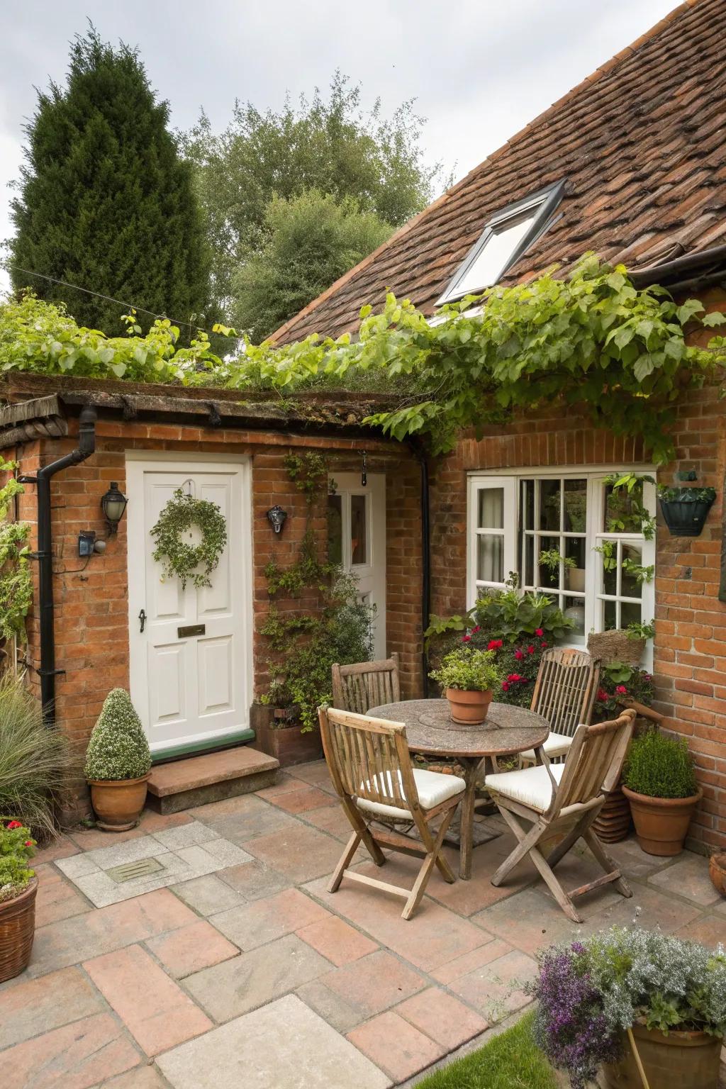A small brick house with a welcoming courtyard perfect for relaxation.