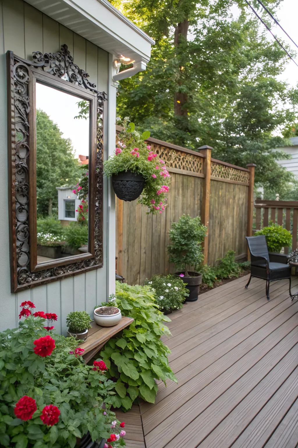 A mirror adds depth and light, making your deck feel more spacious.
