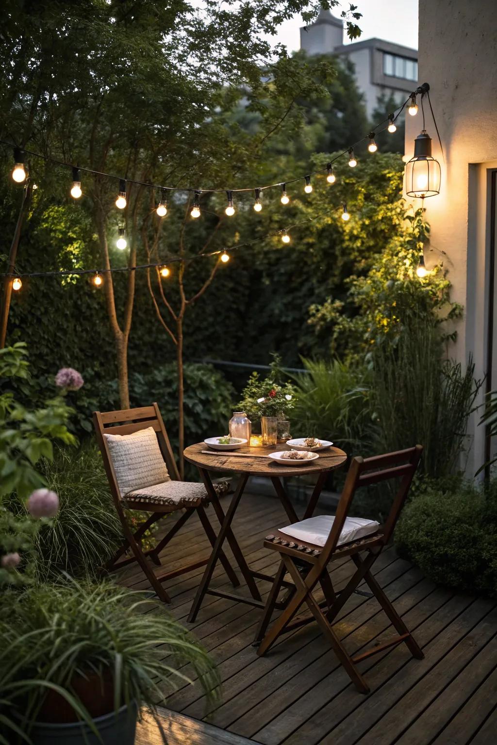 Small dining areas create charming outdoor eating spaces.