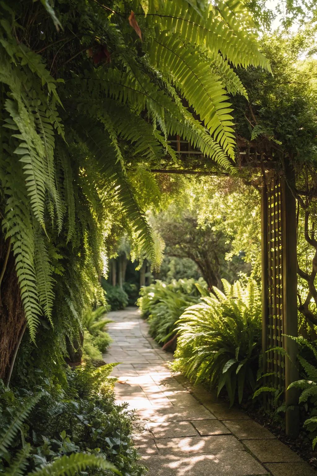 Ferns serving as a natural privacy curtain.