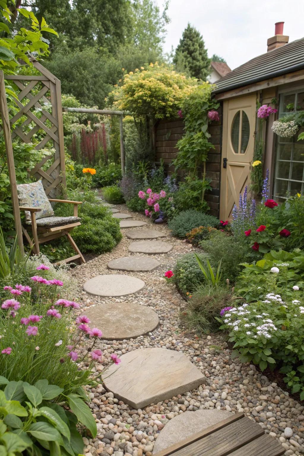 Stepping stones add charm and guide guests through the garden.