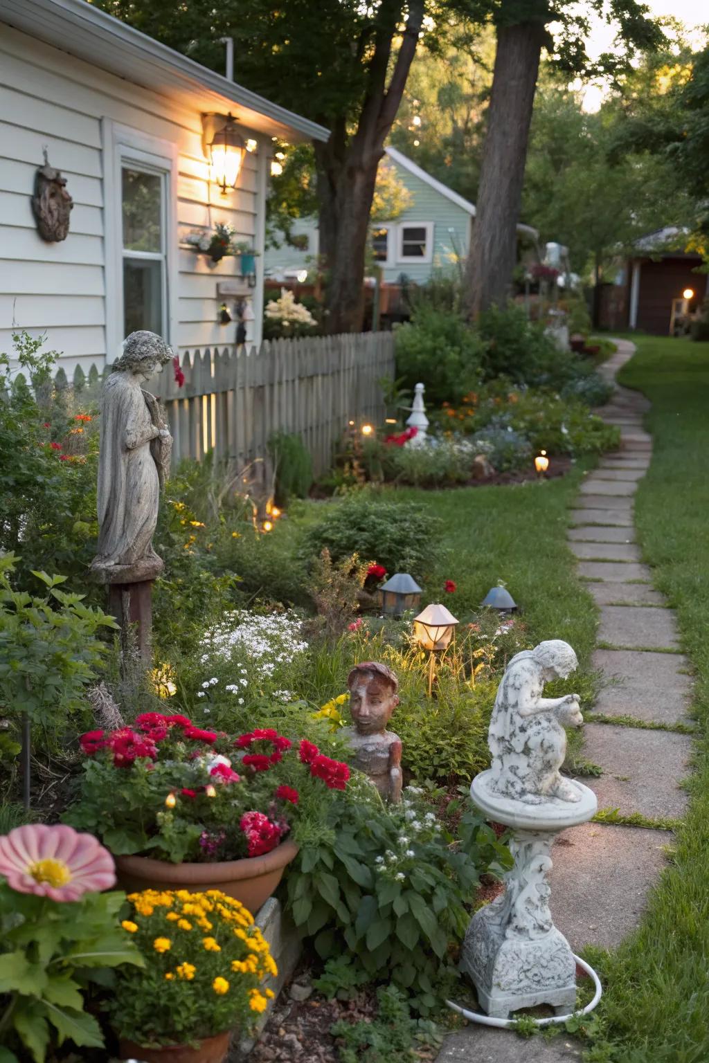 Artful elements personalize and add character to the garden.