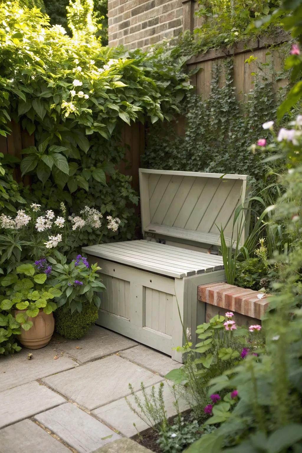 Hidden storage keeps your garden clutter-free and organized.