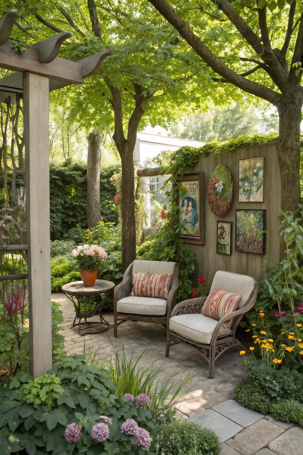 An artistic garden nook filled with creativity.