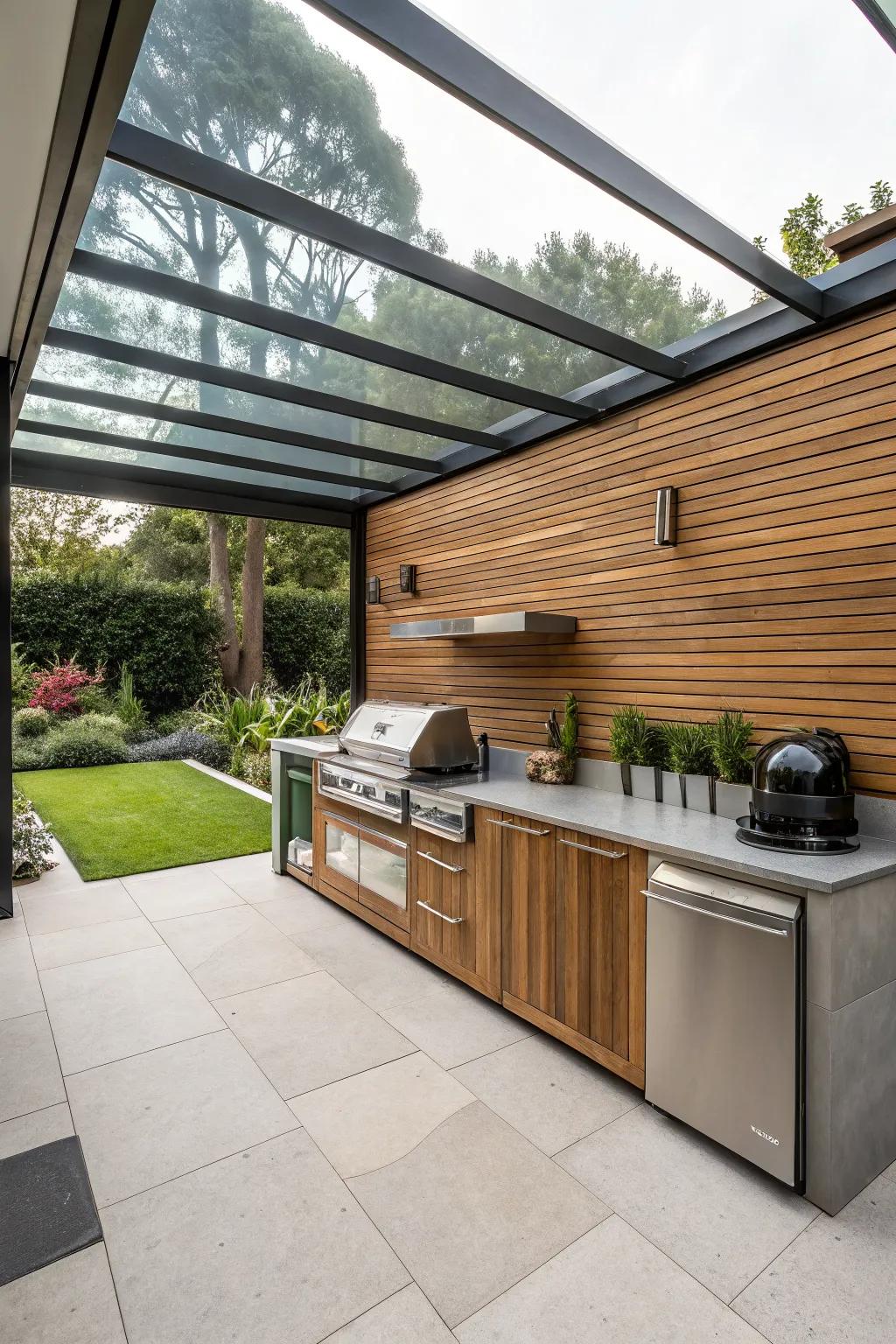 Glass elements offer transparency and modernity.