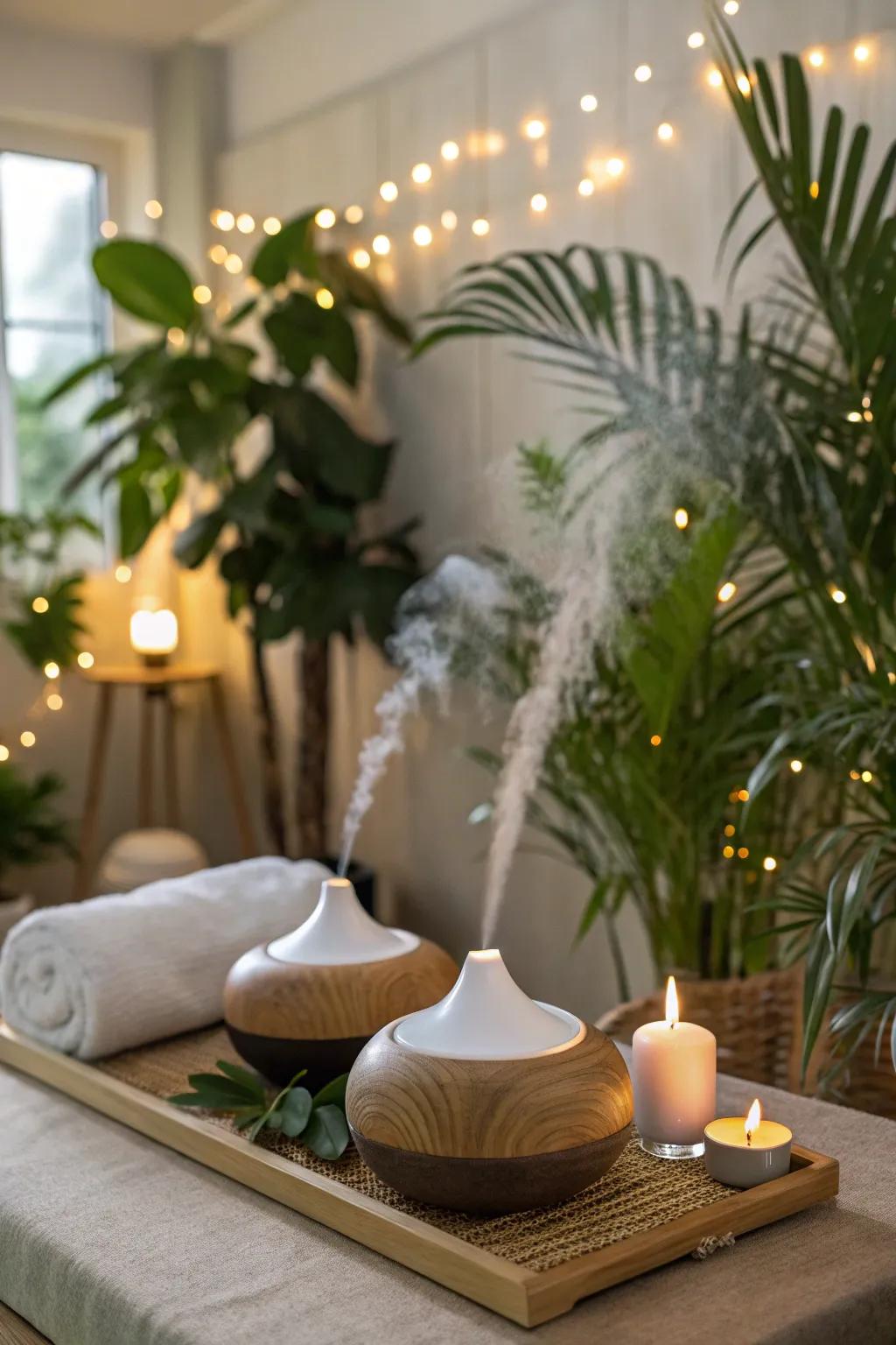 Aromatherapy diffusers add a soothing scent to the reception.