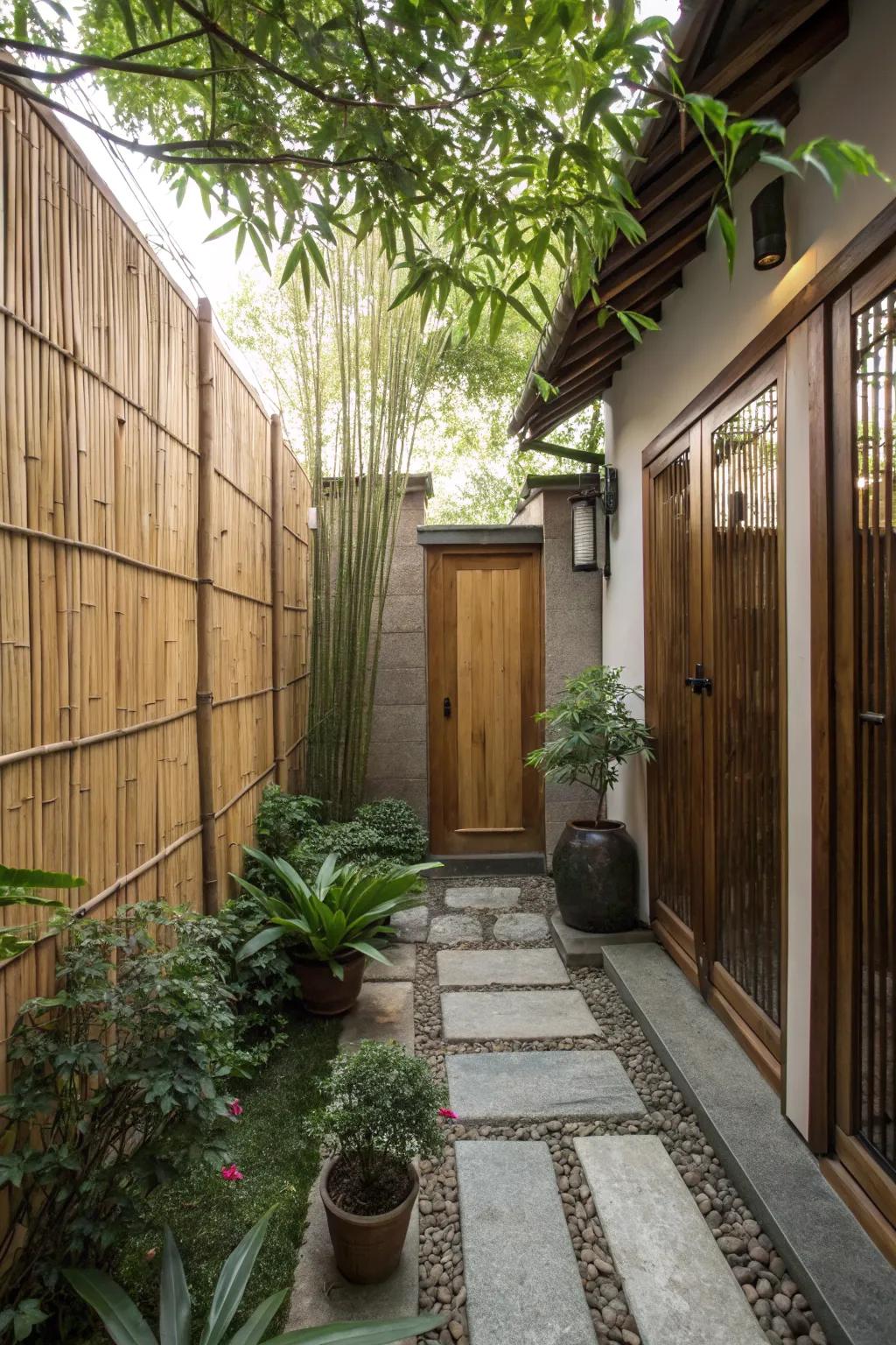 Bamboo screens add privacy and an exotic touch.