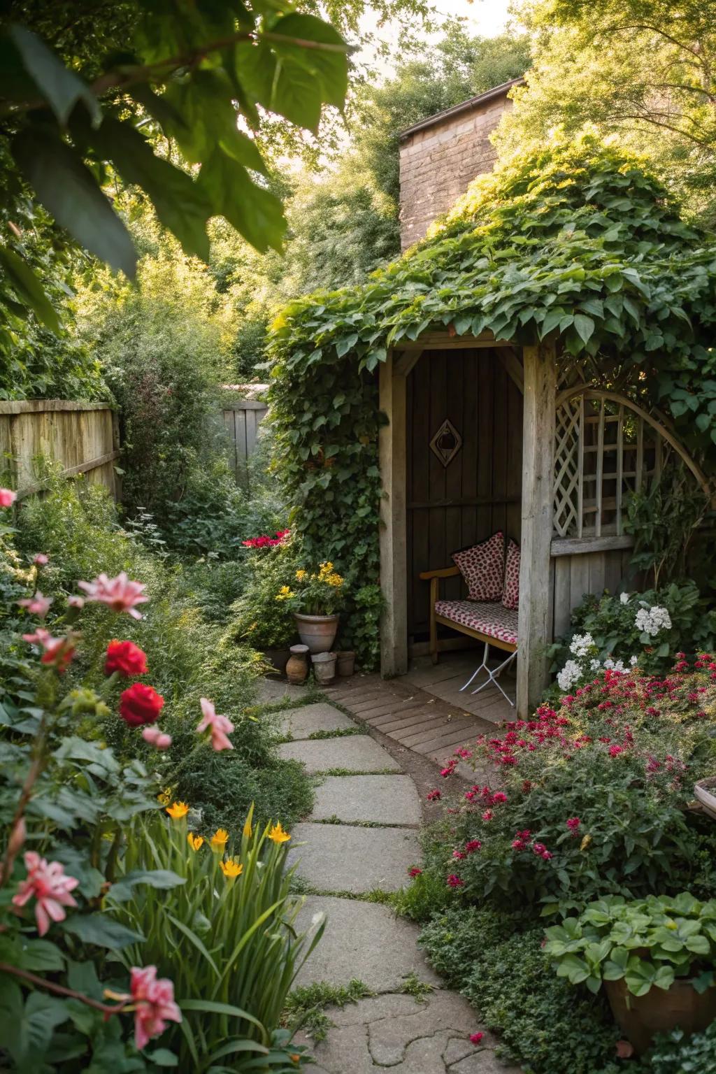 A secret garden nook offers a private retreat.