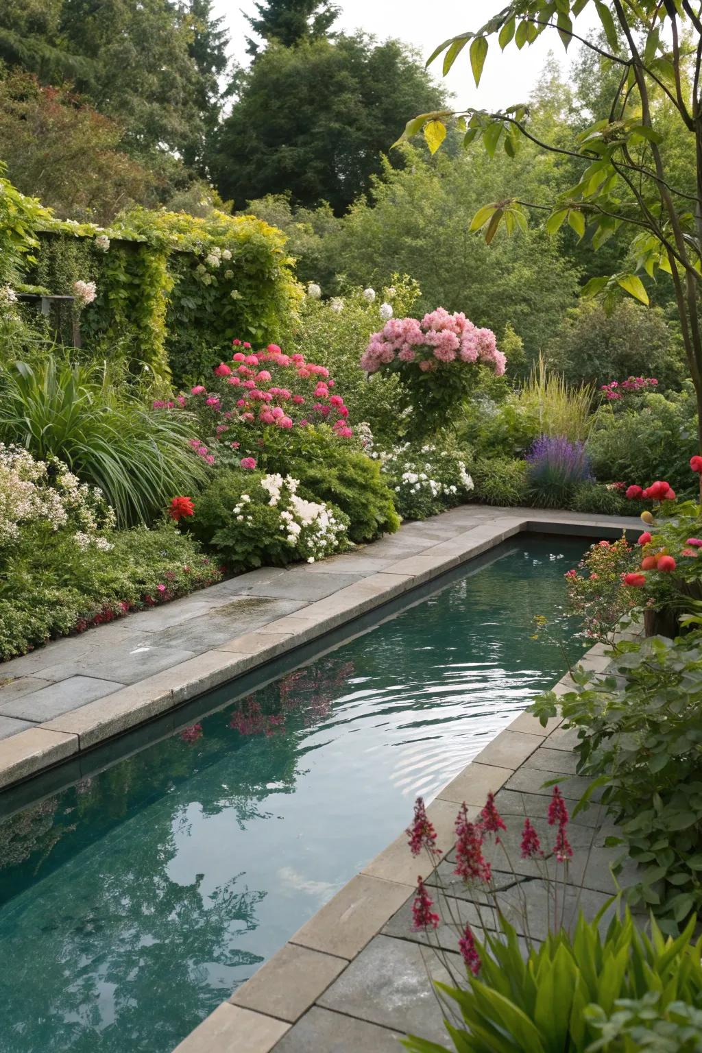 A garden setting enhances the natural feel of splash pools.