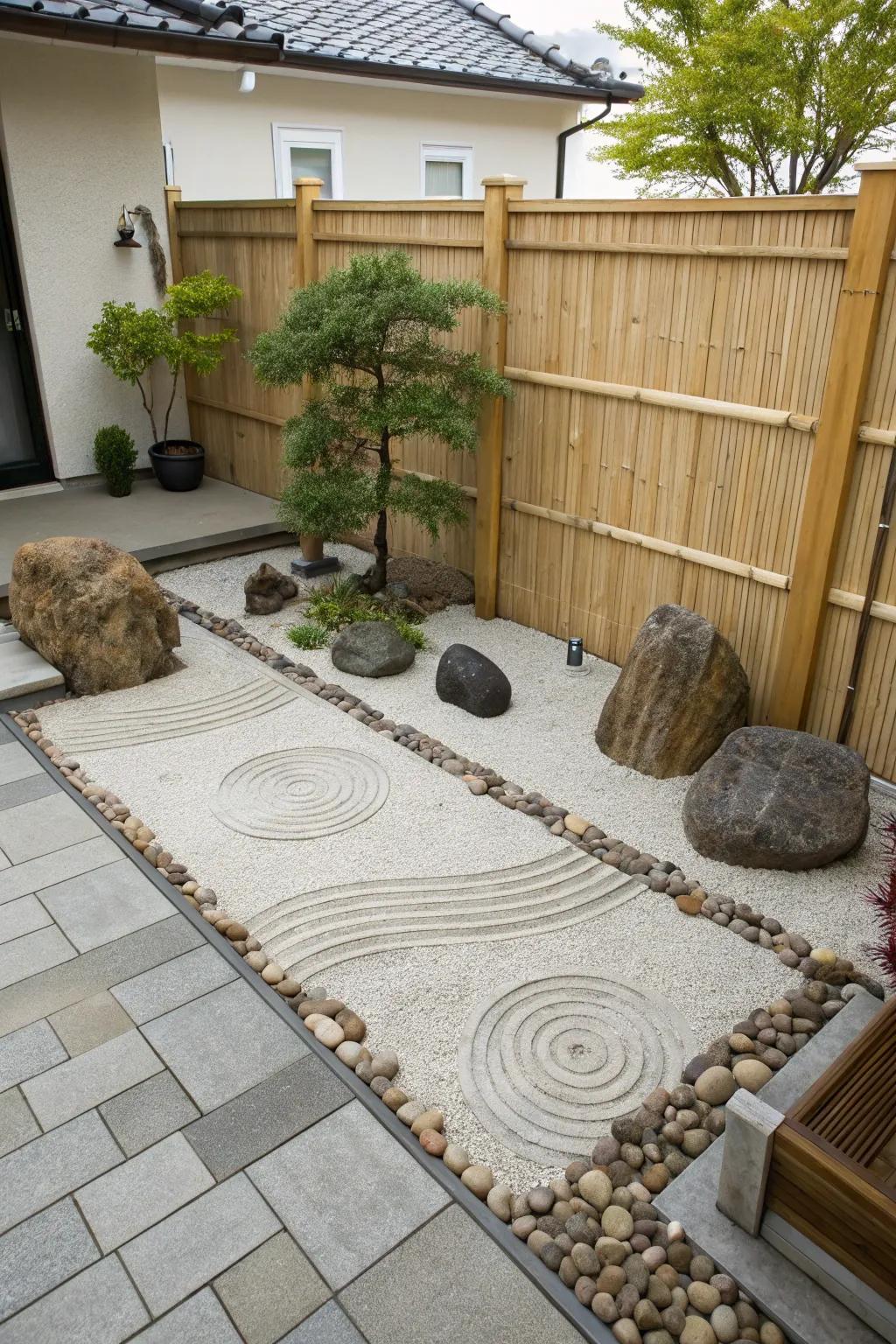 Zen-inspired elements create a peaceful and relaxing patio.