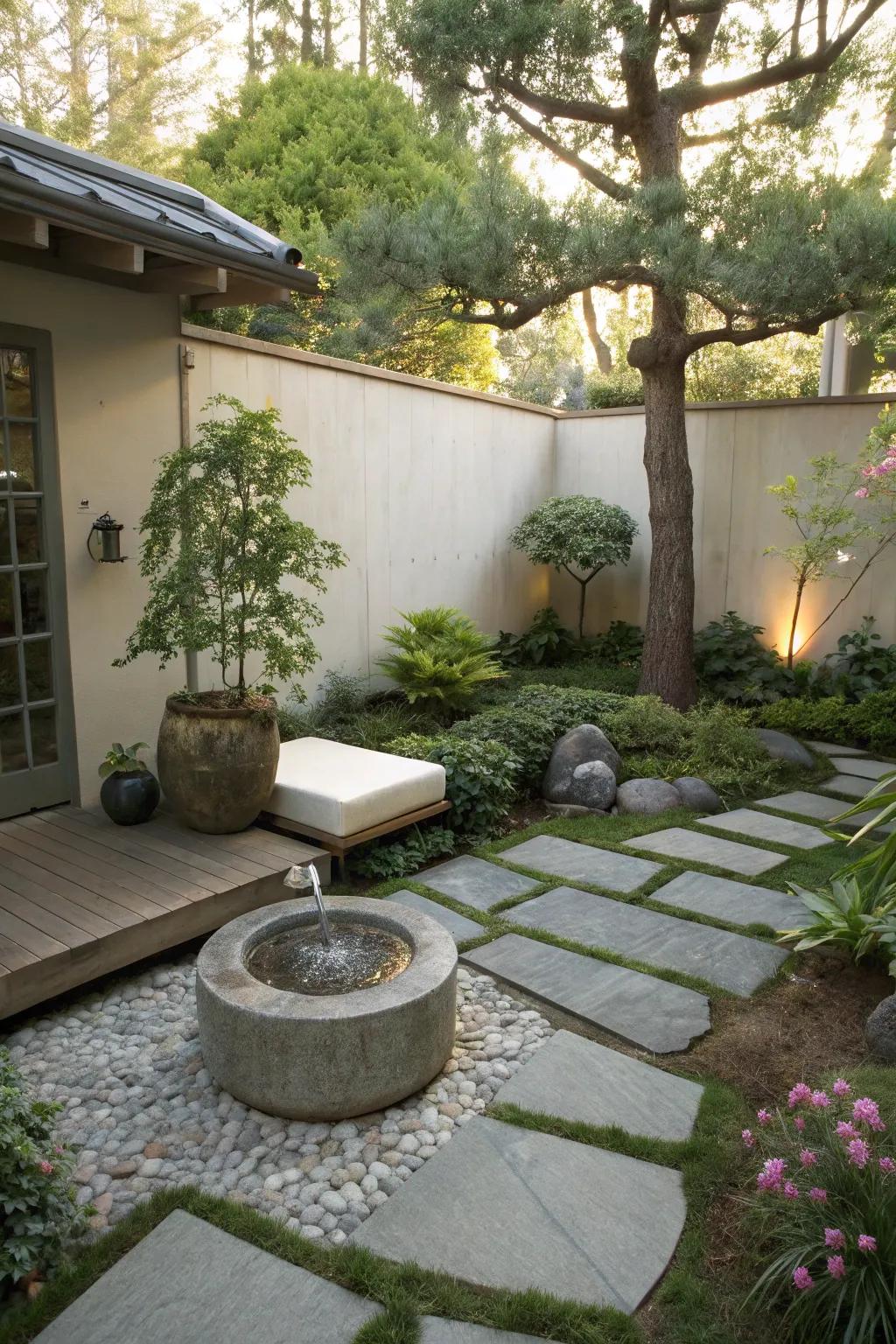A tranquil Zen corner in a small walled garden