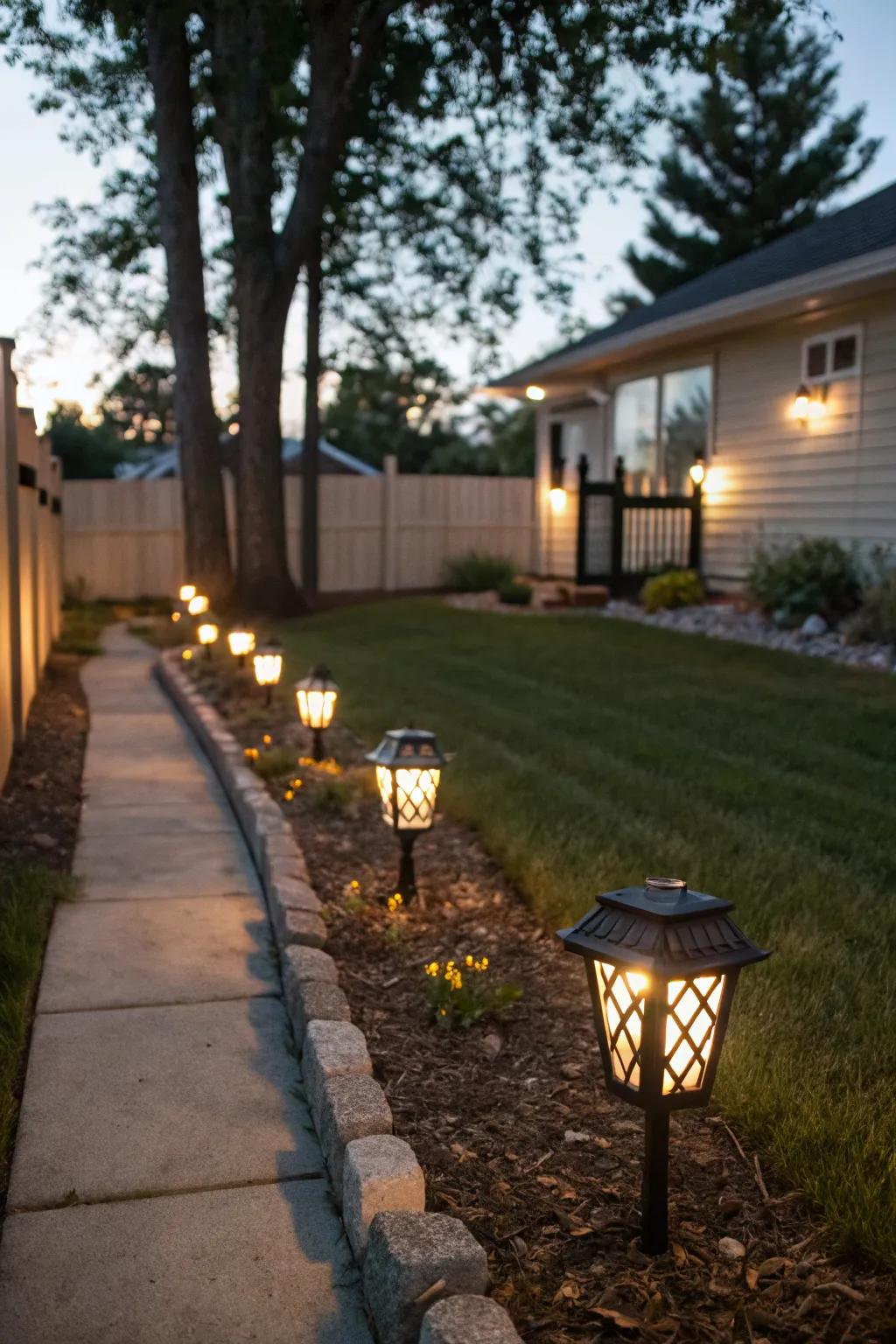 Define your yard's edges with perimeter solar lighting.