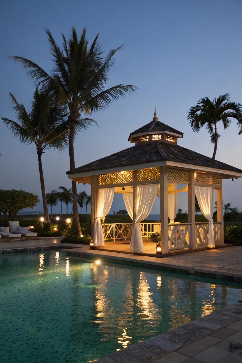 Solar gazebo lighting creates a cozy retreat