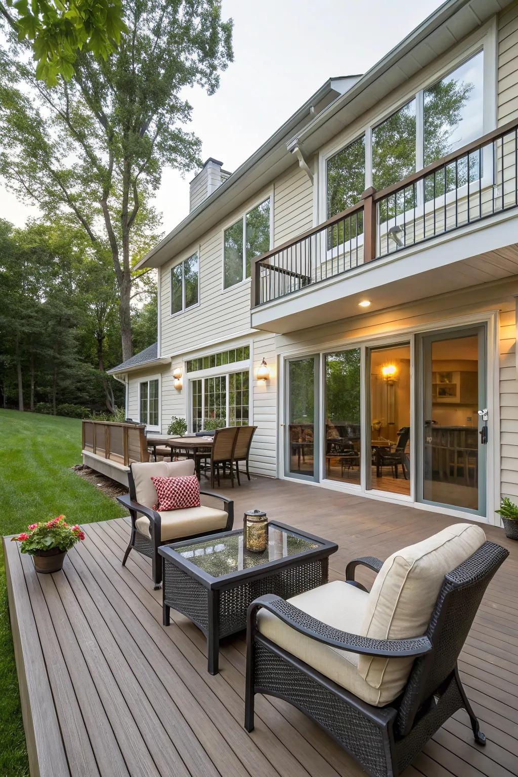 Outdoor living spaces enhance the functionality and enjoyment of this home.