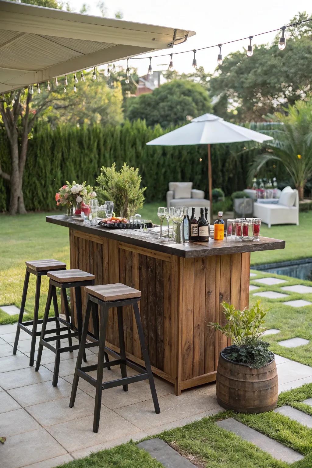An outdoor bar is a lively addition for springtime entertaining.