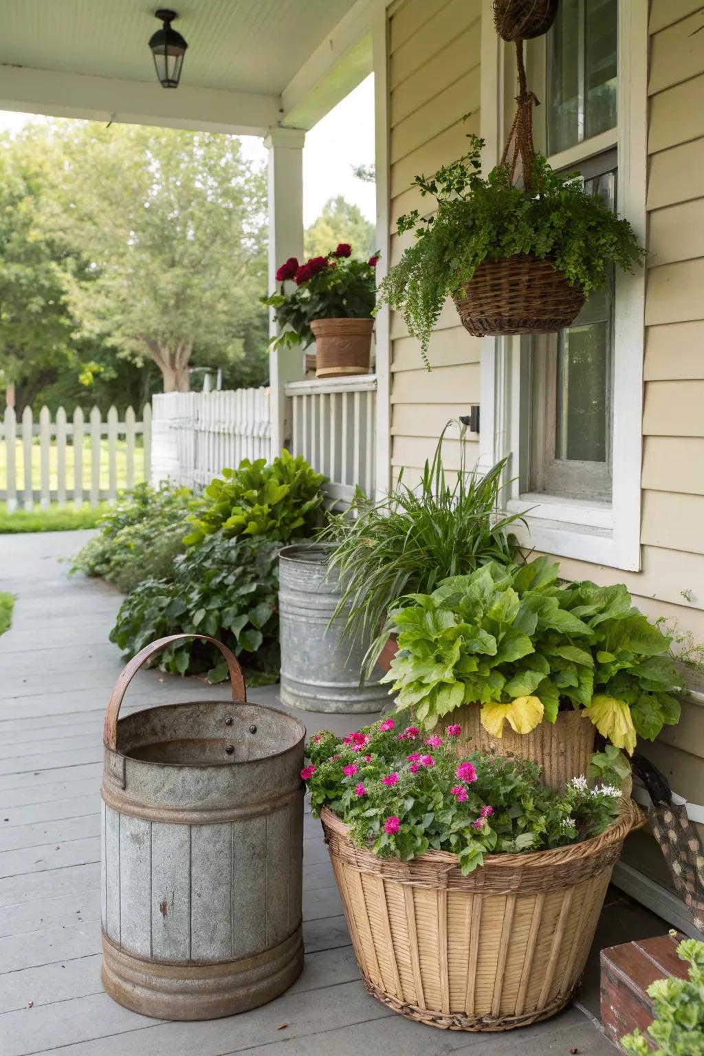 Unique planters add a creative touch to your porch decor.