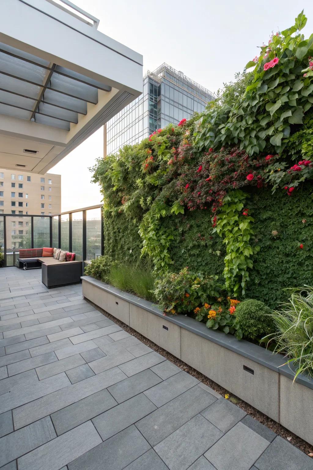 A living wall offers a vibrant and lush backdrop to your patio.