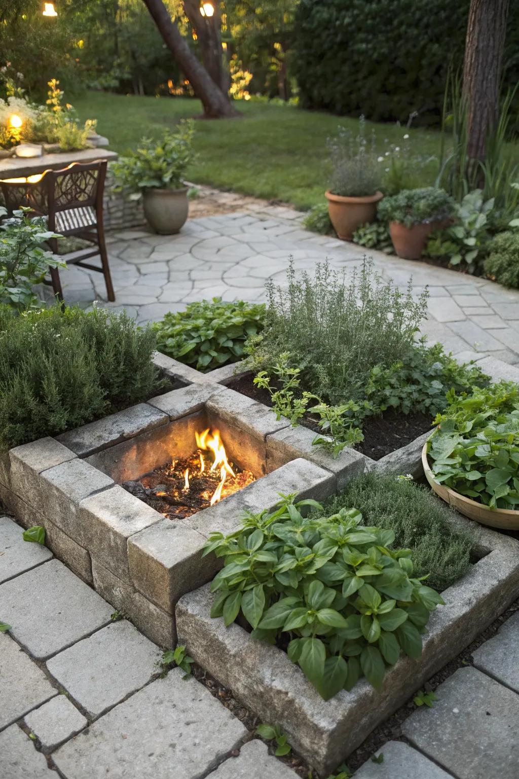 An herb garden around your fire pit adds practicality and aroma.
