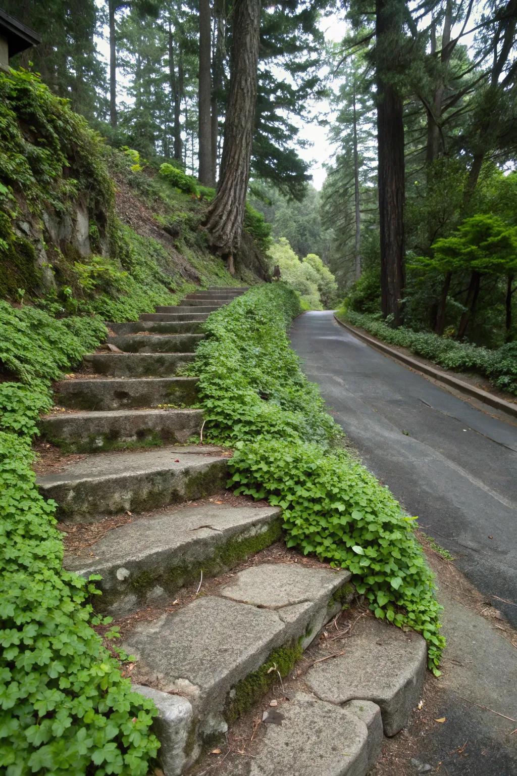 Natural stone steps provide functional and aesthetic benefits.