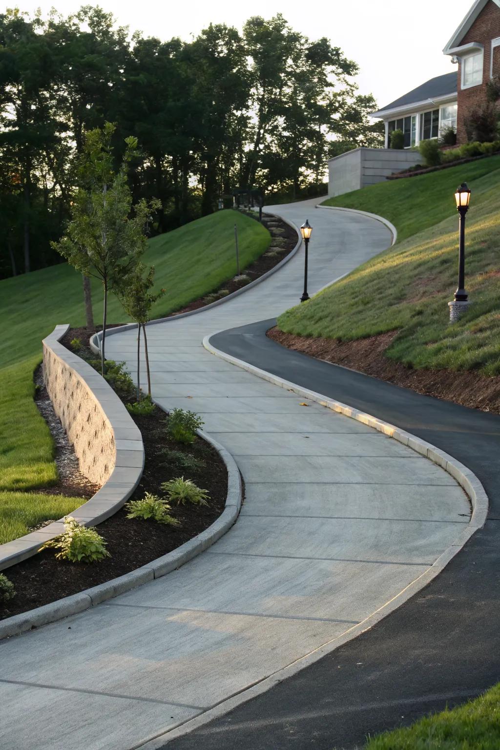Curved driveways improve flow and navigation.
