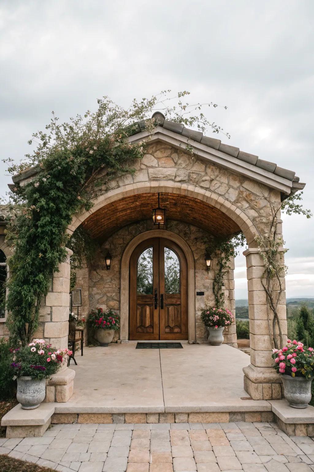 Stone archways make a grand entrance statement.
