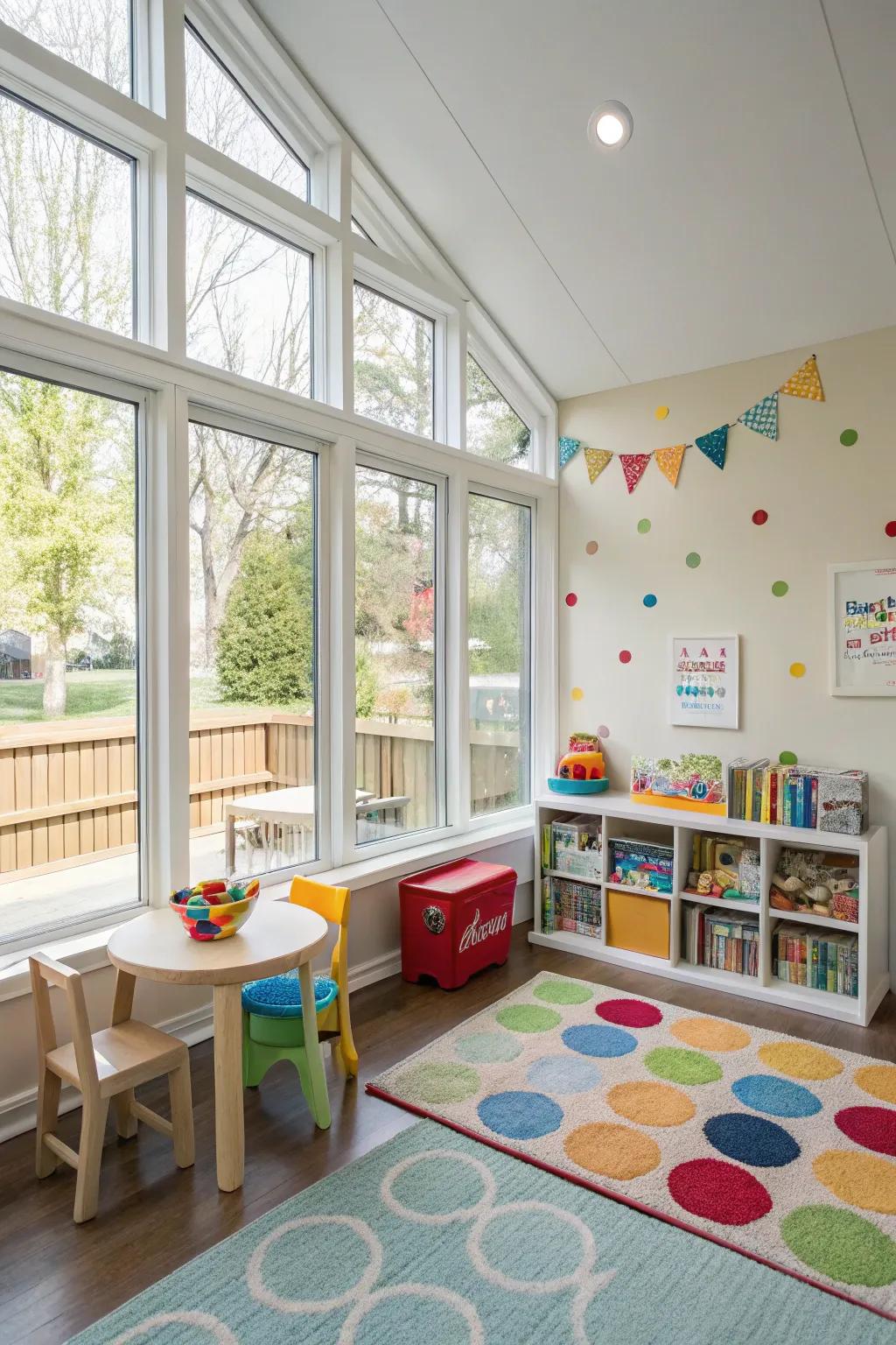 A play area makes the sunroom fun for children.