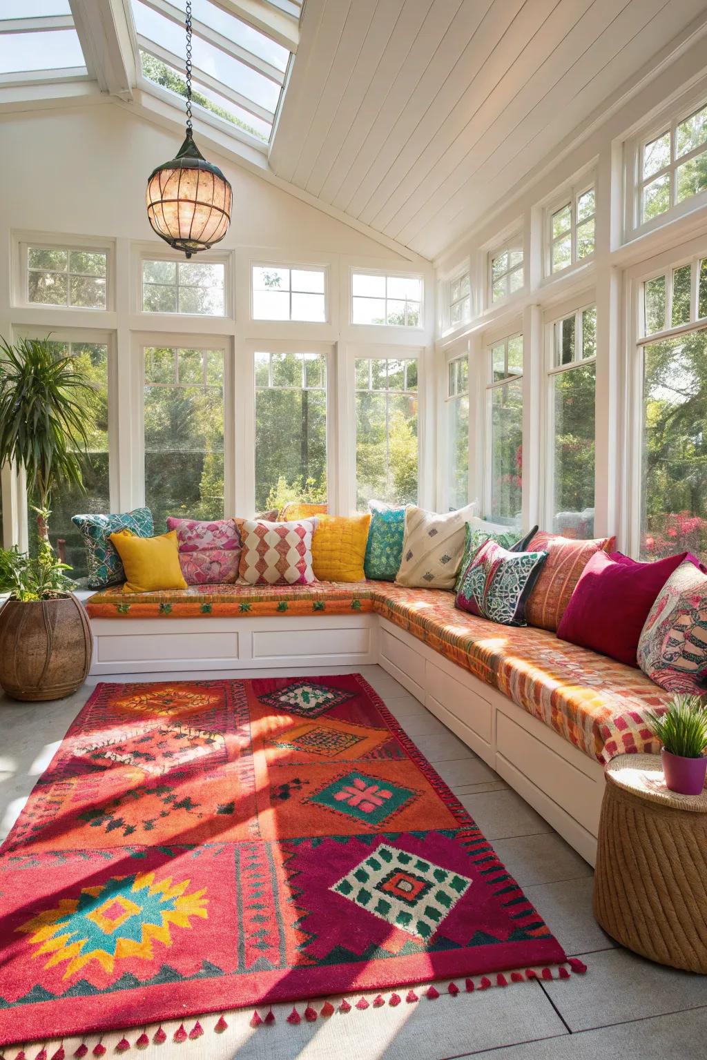 A splash of color enlivens the sunroom with personality.