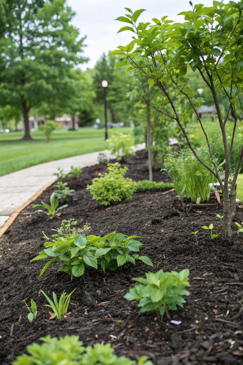 A garden bed enriched with organic mulch for better soil health.