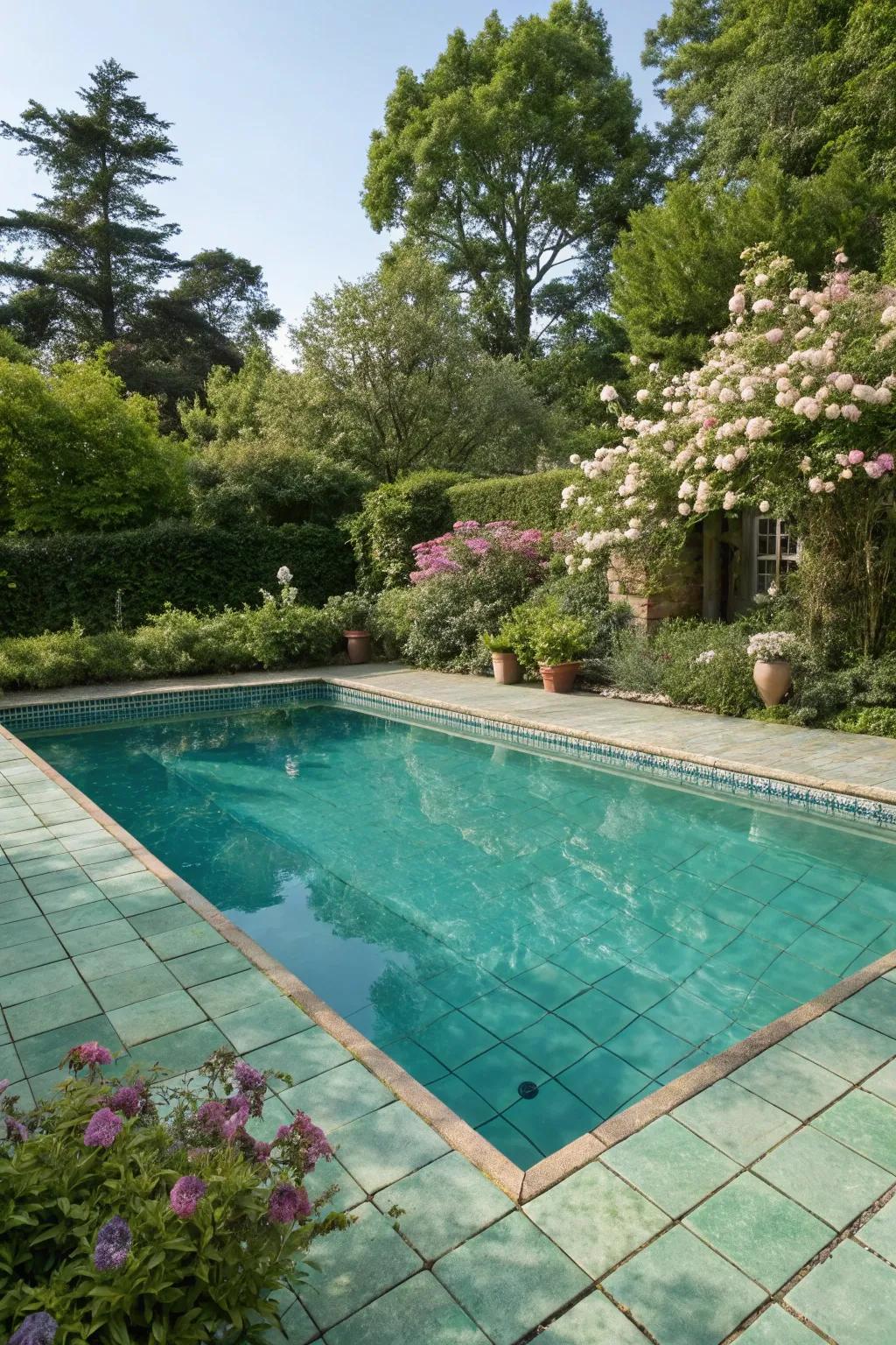 Seafoam green pools offer a fresh and inviting ambiance.