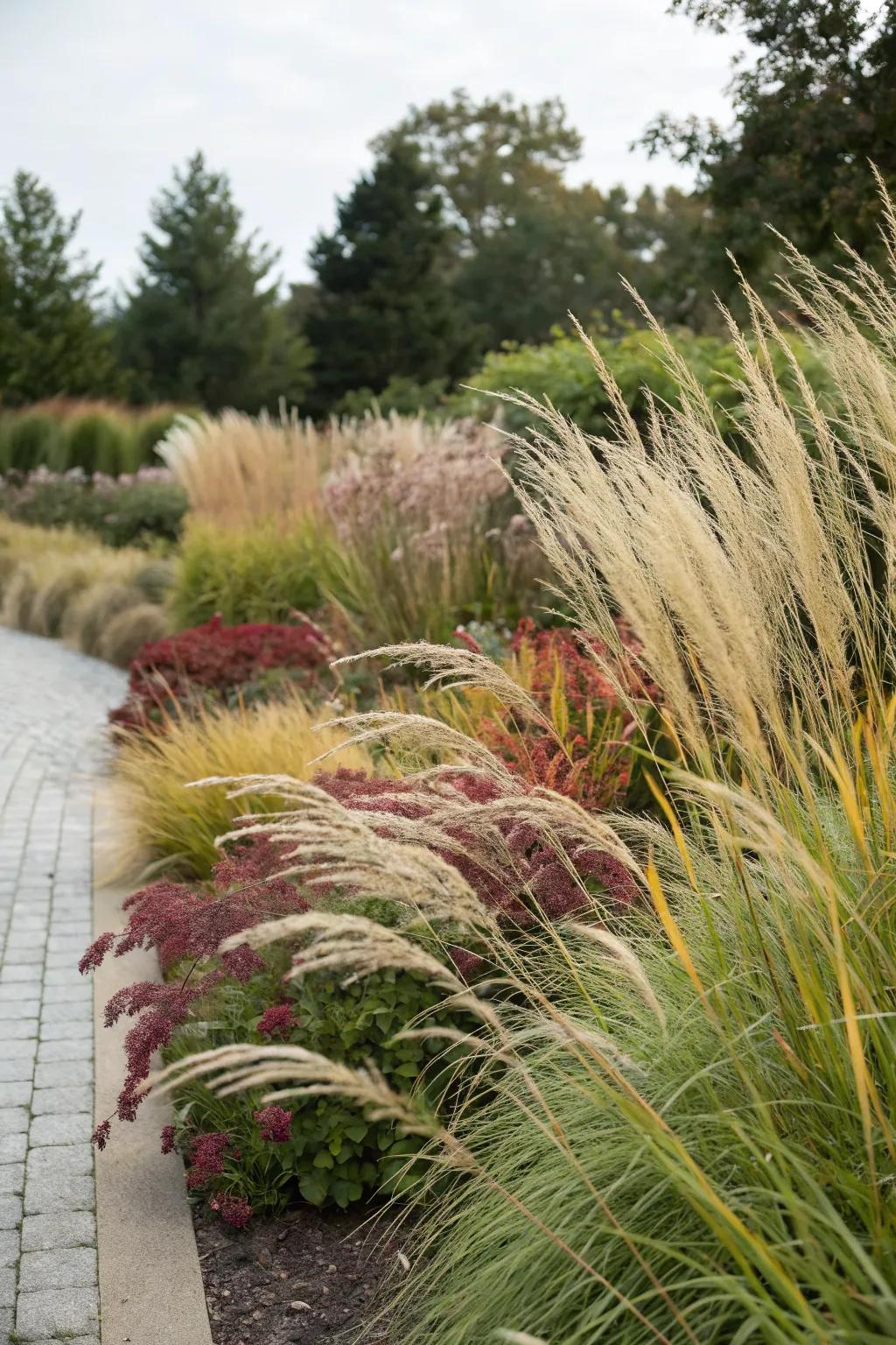 A diverse array of tall grasses creating a dynamic and personalized garden.