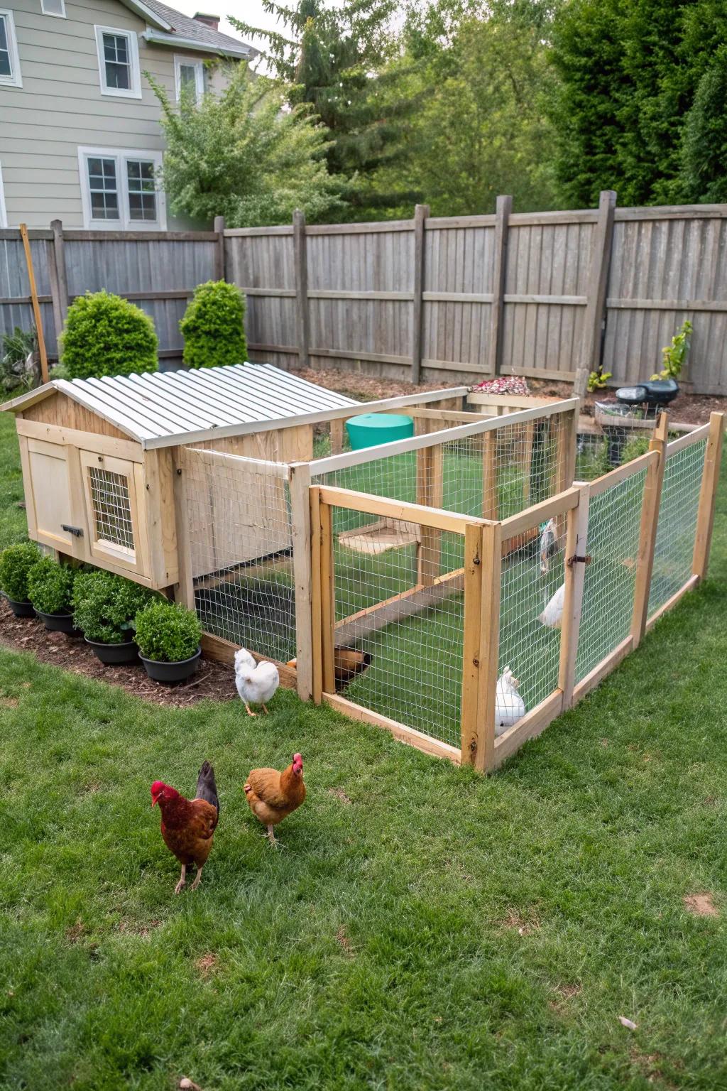 A versatile pet playpen repurposed as a chicken run.