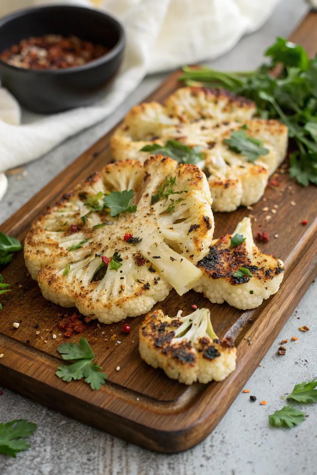 Flavorful grilled cauliflower steaks.