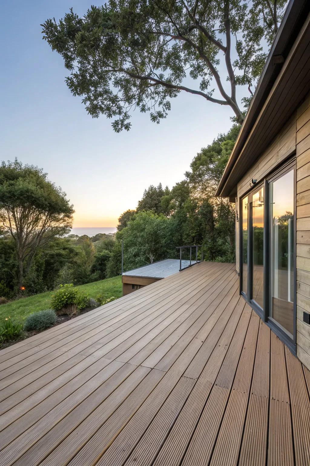 A seamless integration of deck and cladding for visual continuity.