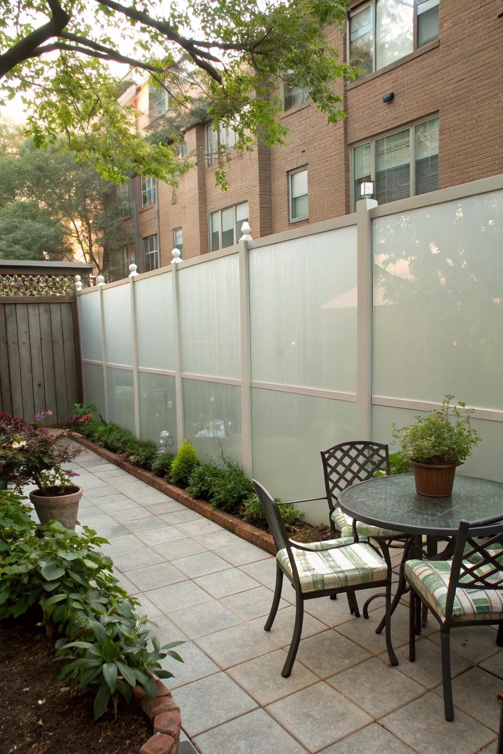 Frosted glass panels offer privacy with a touch of elegance.